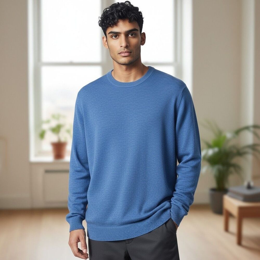 Roberto Collina Sweater Mens 54 US XXL Long Sleeve Crew Neck Blue Cotton Italy